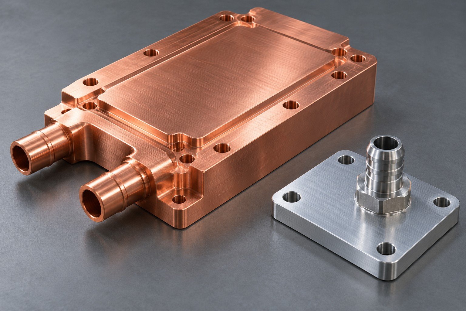Illustrative material and fluid compatibility review for power module cooling components concept, not documentary company or customer photography