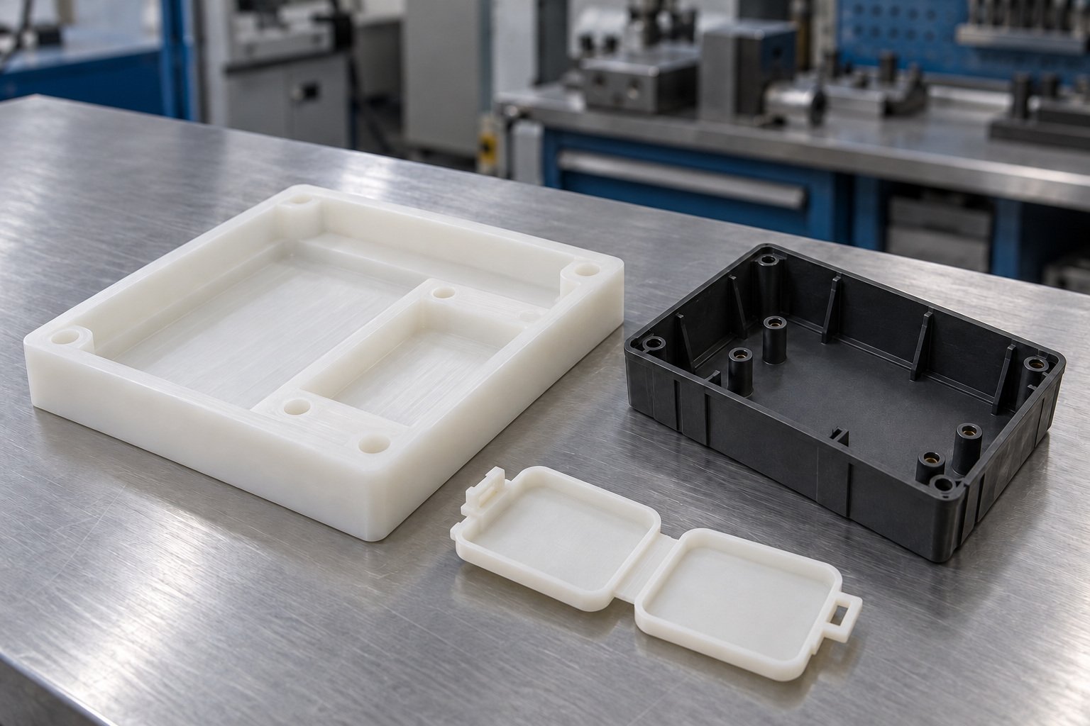 Polypropylene tray, molded enclosure and open closure concepts — illustrative generated concept