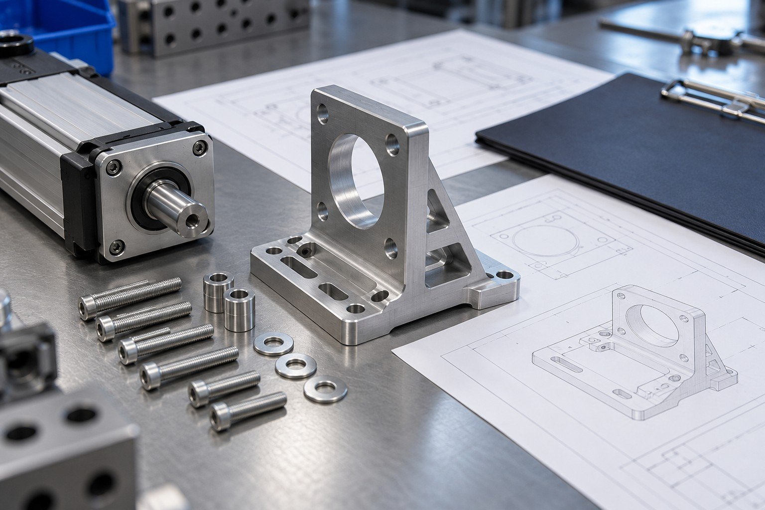 Actuator components and controlled review folder — illustrative prototype-to-production concept
