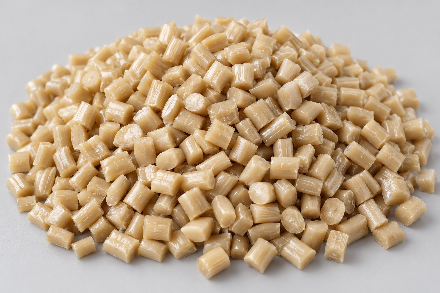 PPS raw resin pellets — illustrative generated material concept, not material identity evidence