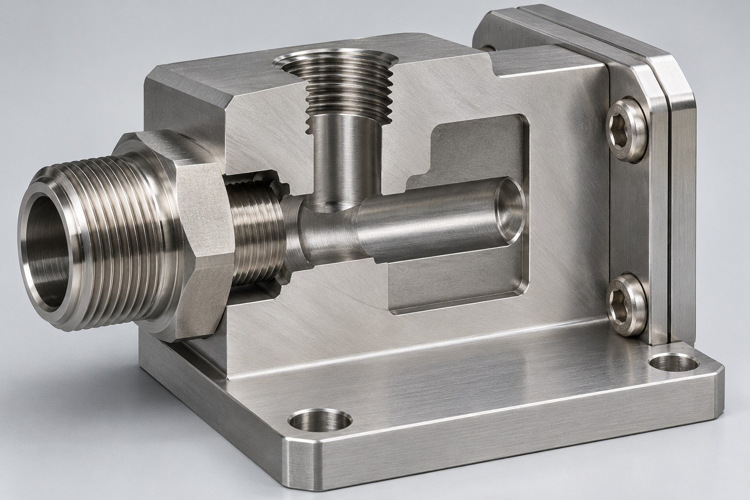 Illustrative sectioned rack adapter and mounting flange concept, not documentary company or customer photography