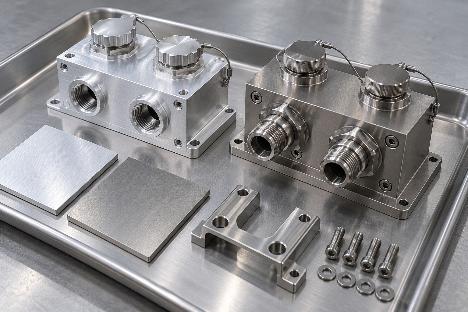 Illustrative materials and cleanliness review for rack cooling interface parts concept, not documentary company or customer photography