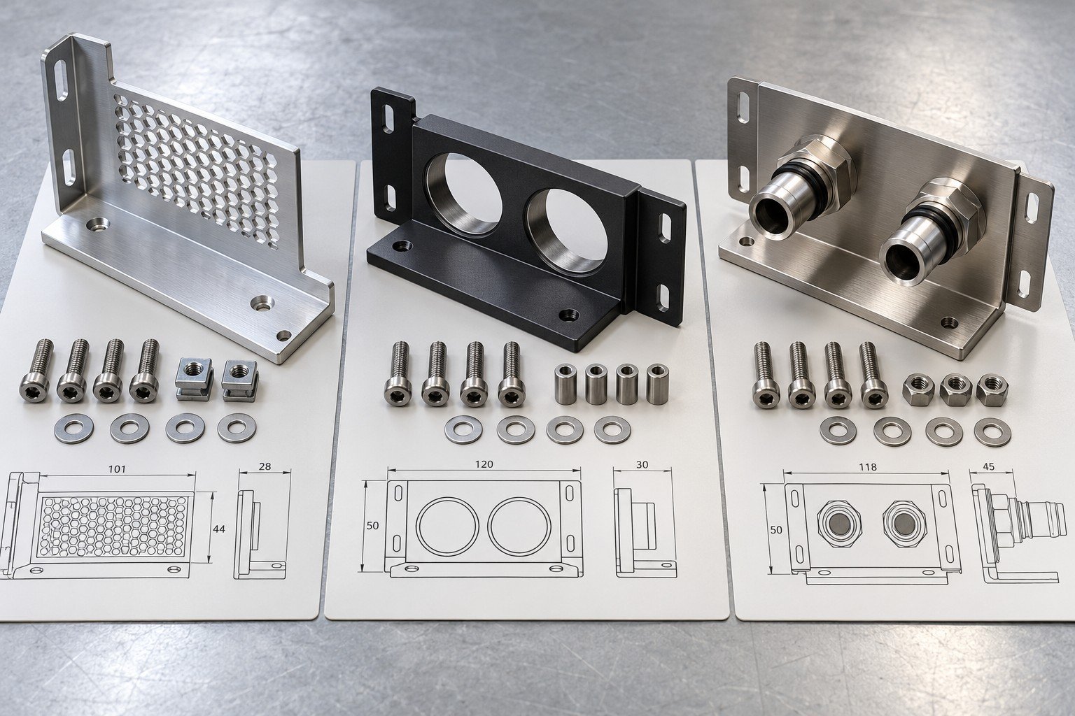Illustrative prototype and acceptance review for rack cooling interface parts concept, not documentary company or customer photography