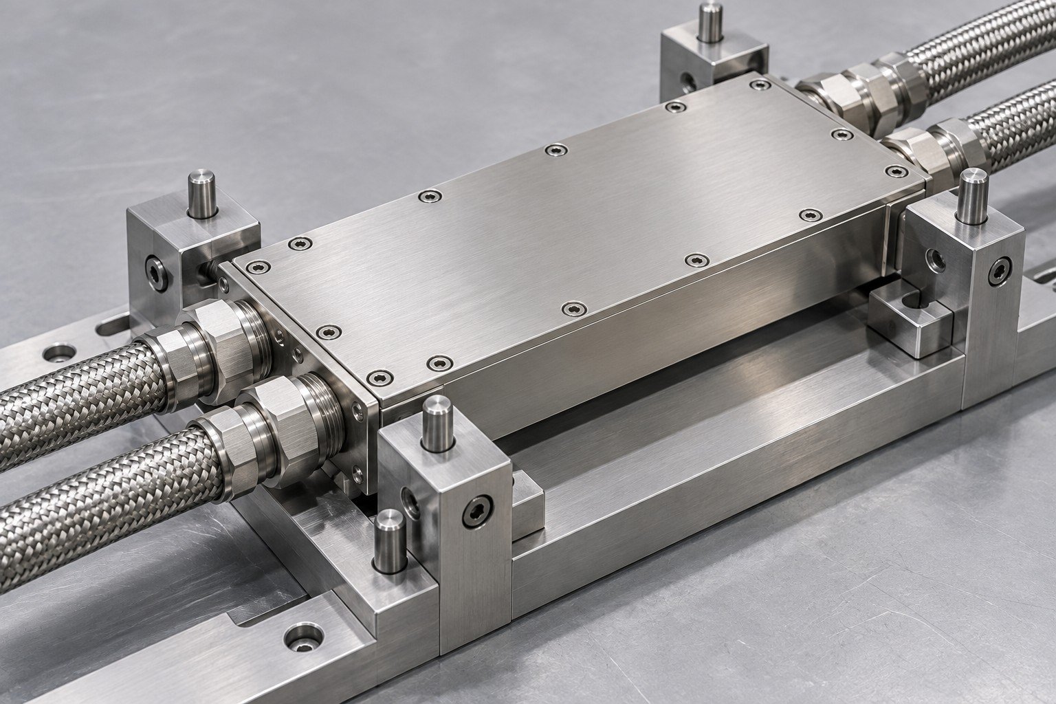 Illustrative leak, pressure and flow scope review for rack cooling interface parts concept, not documentary company or customer photography