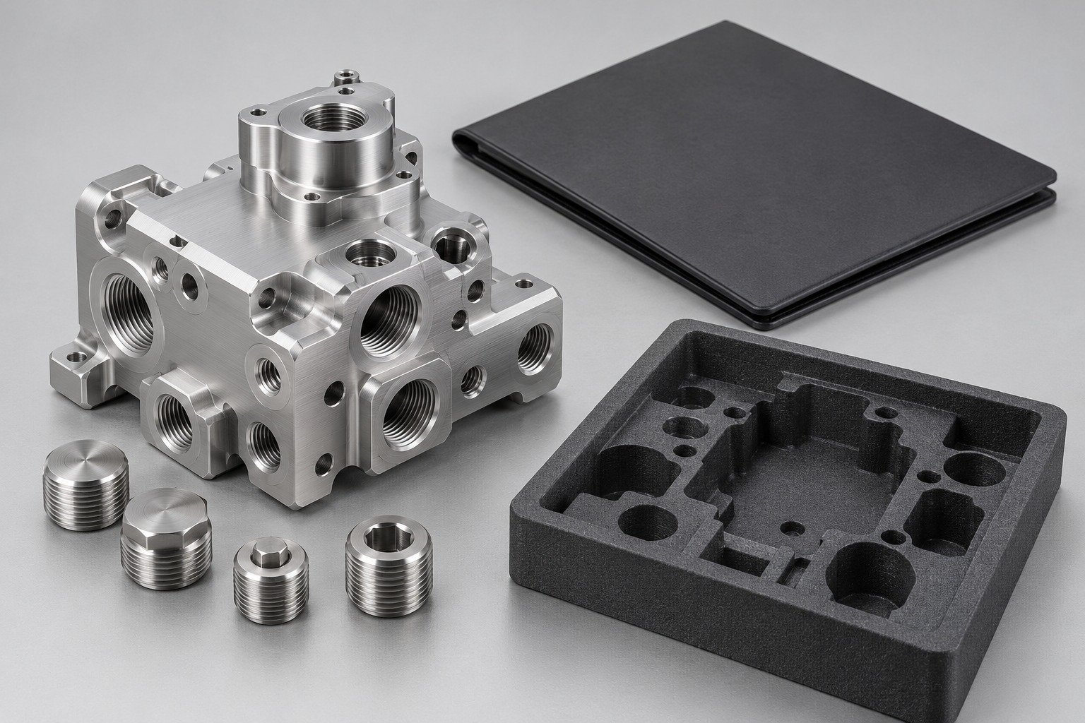 Distinct manufactured component concepts illustrating Manufacturing Cost Drivers; illustrative component concept,not measured/company/customer part