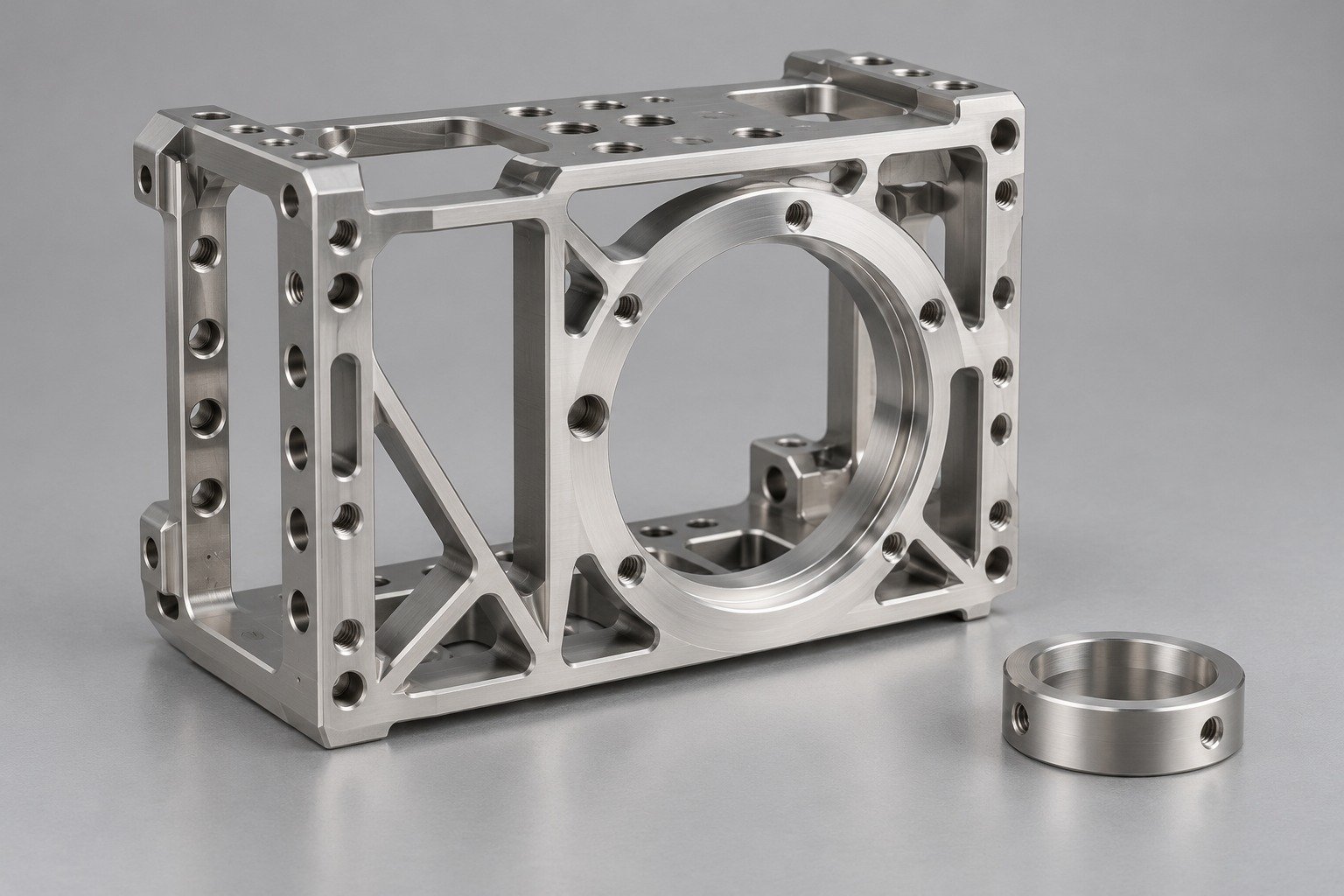 Illustrative Design & Engineering manufactured component; page-specific concept, not a customer part