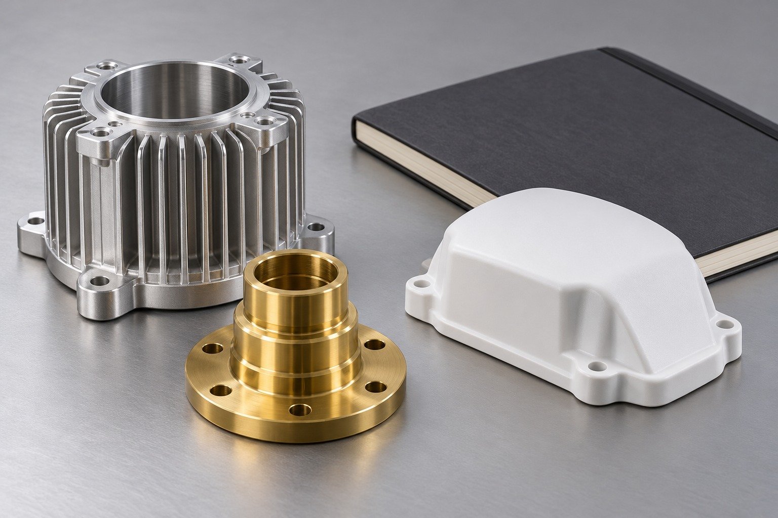 Distinct custom manufacturing component concepts for Manufacturing Learning & Evidence; illustrative component concept,not measured/company/customer part