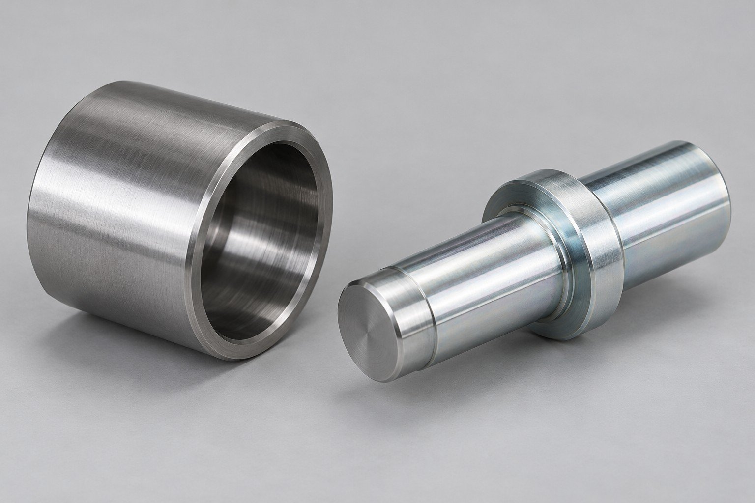 Separate cylindrical sleeve and mating shaft with no assigned dimensional values; illustrative component concept,not measured/company/customer part