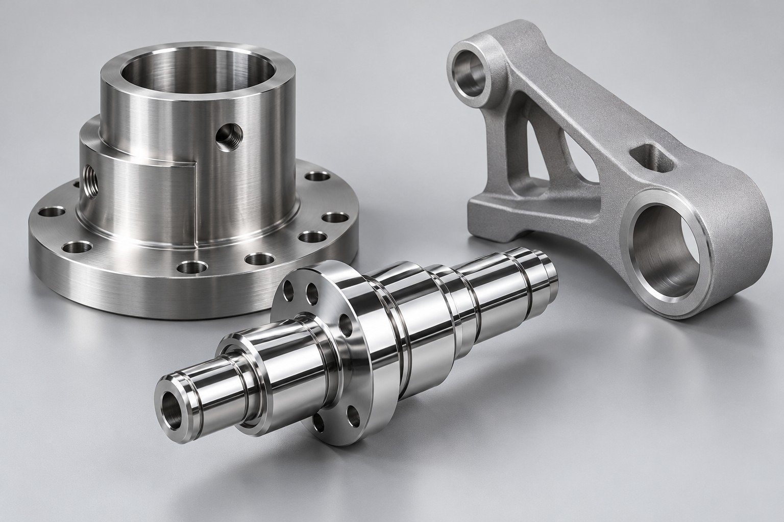 Satin metal sleeve, polished stepped shaft and matte metal bracket; illustrative component concept,not measured/company/customer part