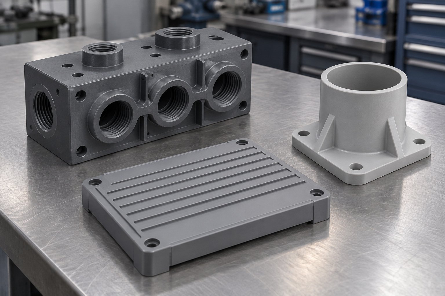 PVC tray, molded enclosure and open closure concepts — illustrative generated concept