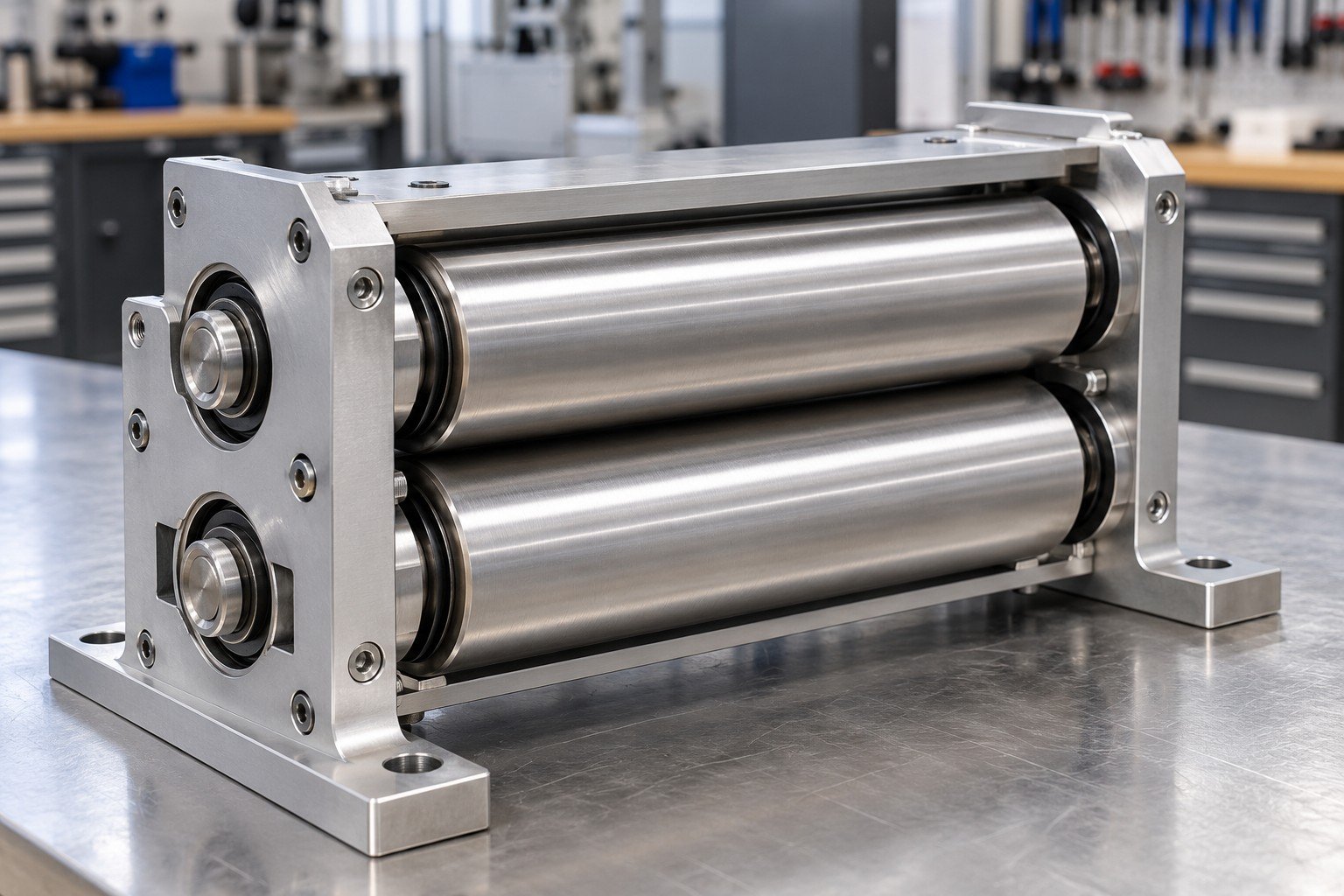 Complete compact roller cassette in fixture with accessible mounting holes