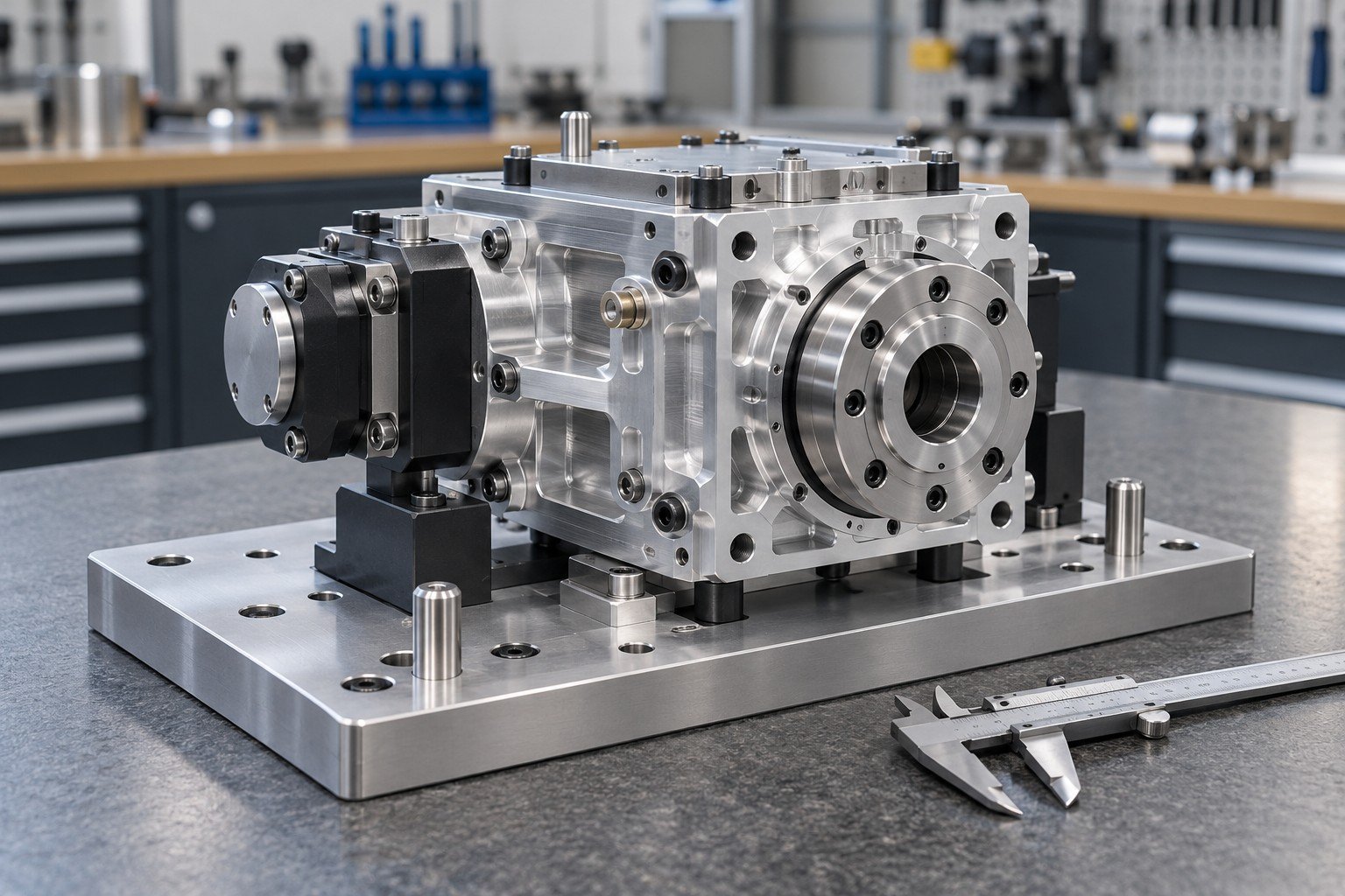 Mechanical module on simple mating interface gauge with dowel locations and clean caliper