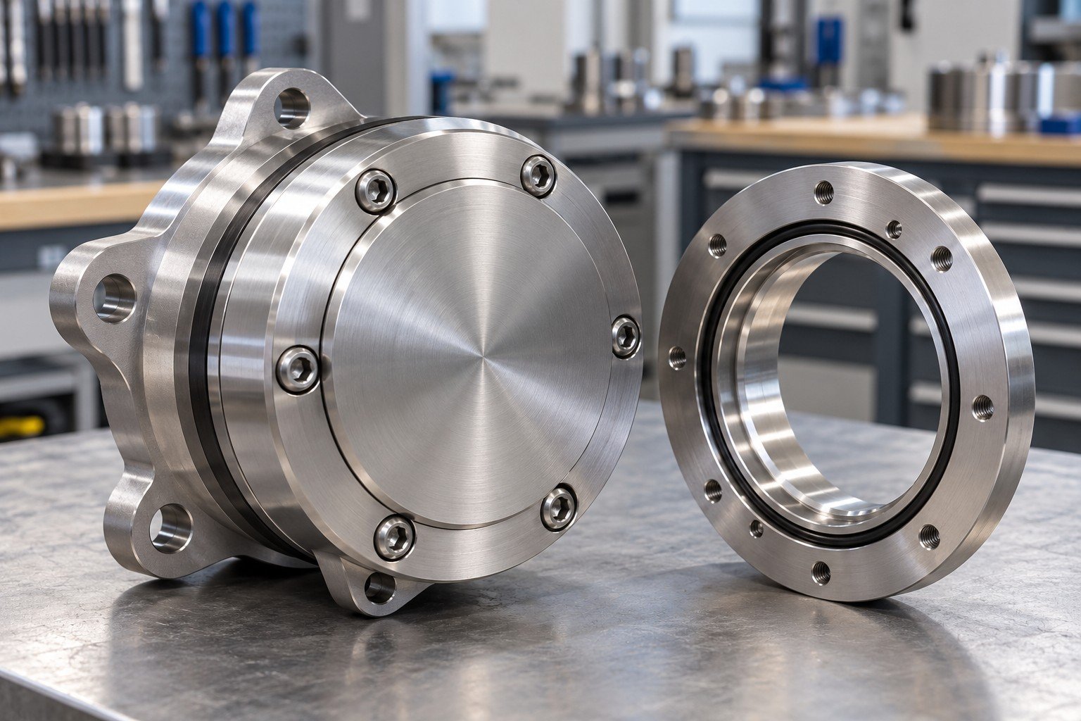 Compact flange and sealed cover module beside matching customer-interface ring