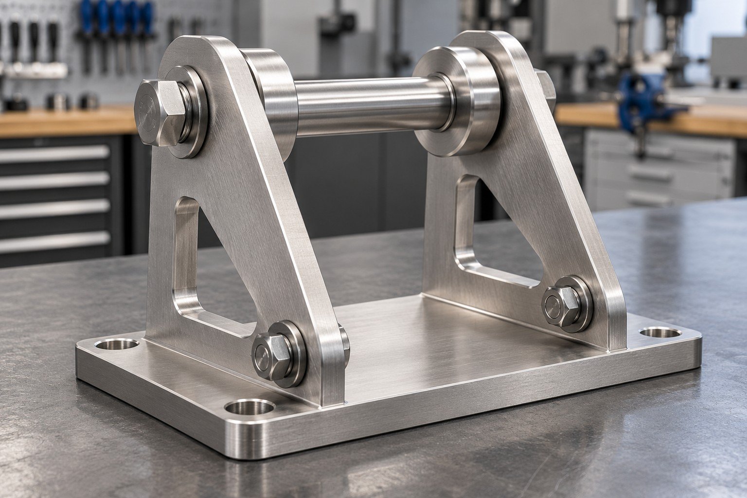 Brushed stainless bracket module with machined spacers and bolts