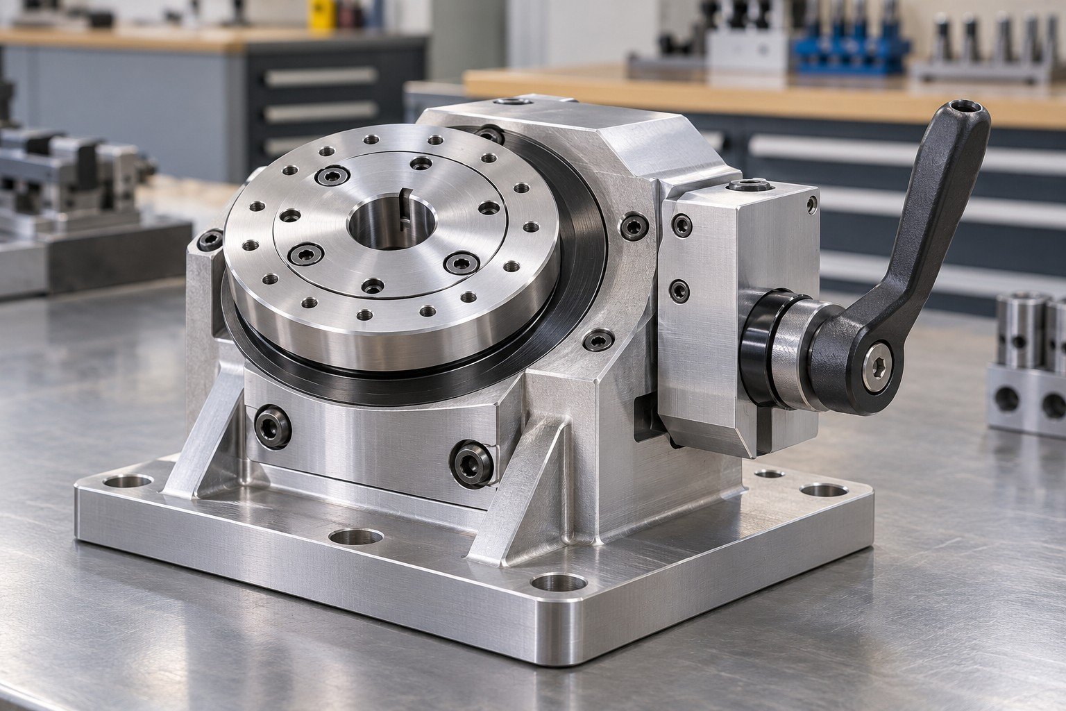 Prototype gearless manual indexing module with machined base and lever lock