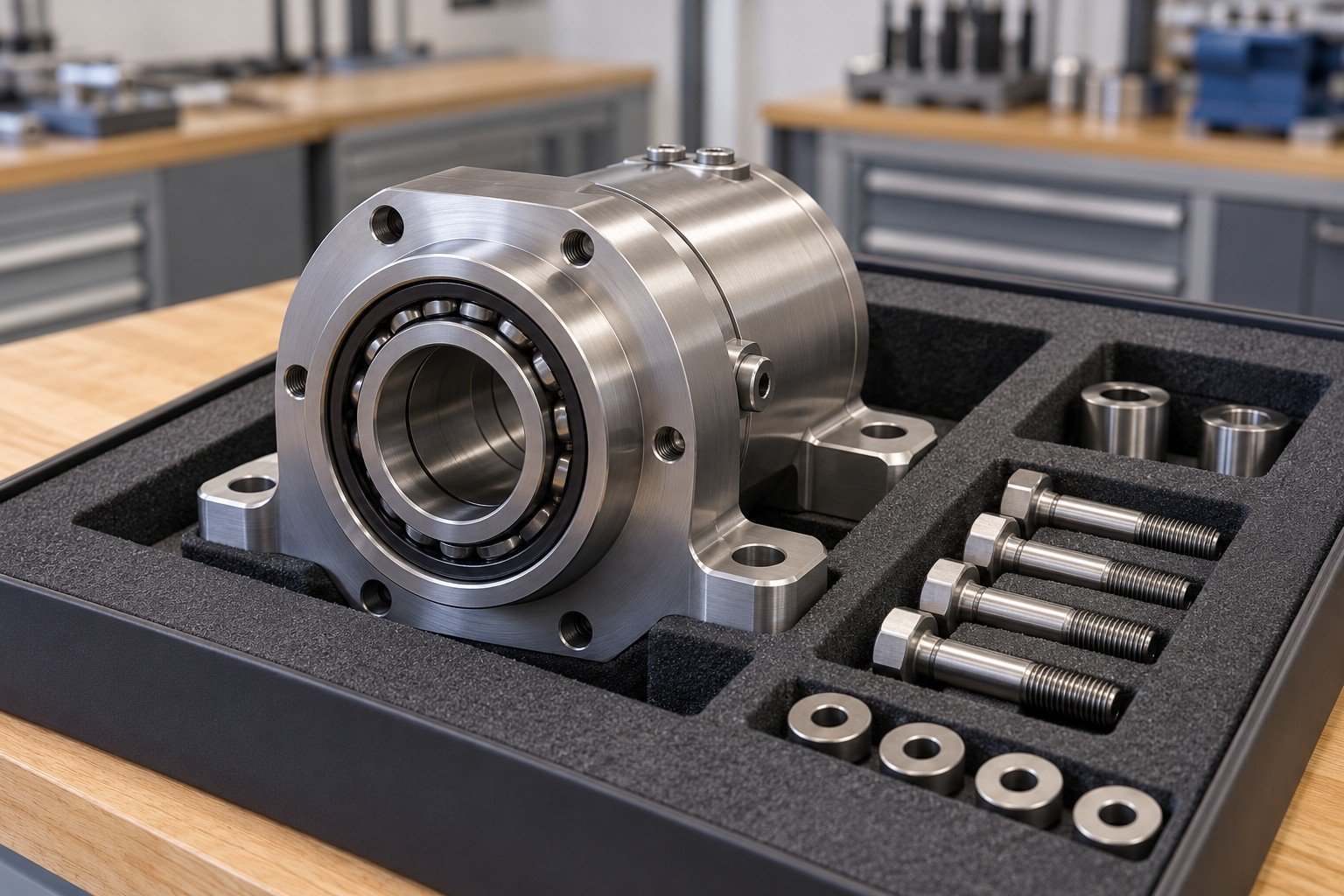 Accepted bearing cartridge module protected in fitted foam with isolated mating hardware