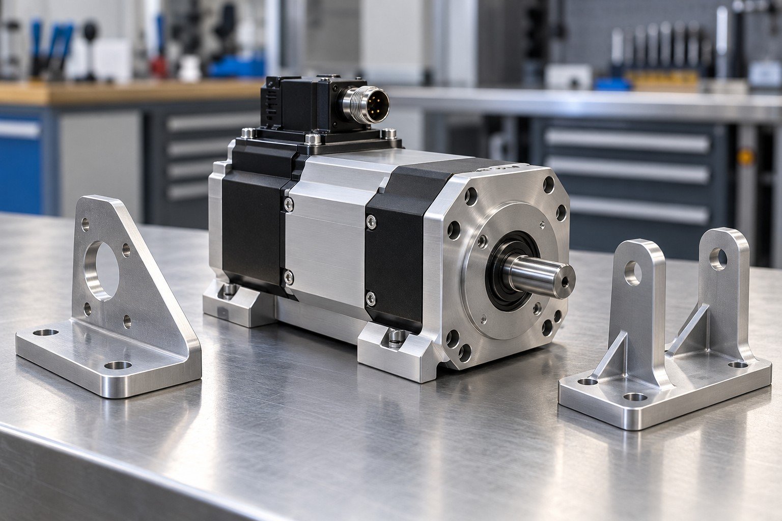 Two differently shaped mounting brackets separated beside the accepted module, no text