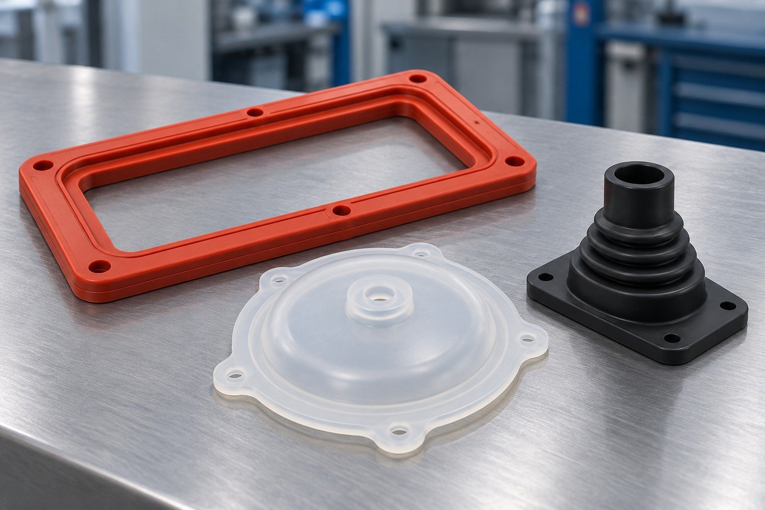 Silicone seals, diaphragm and cable boot concepts — illustrative generated concept
