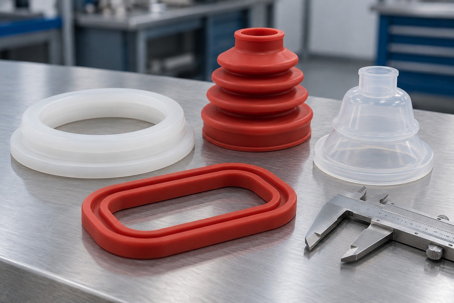 Silicone seal and boot concepts for receiving inspection — illustrative generated concept