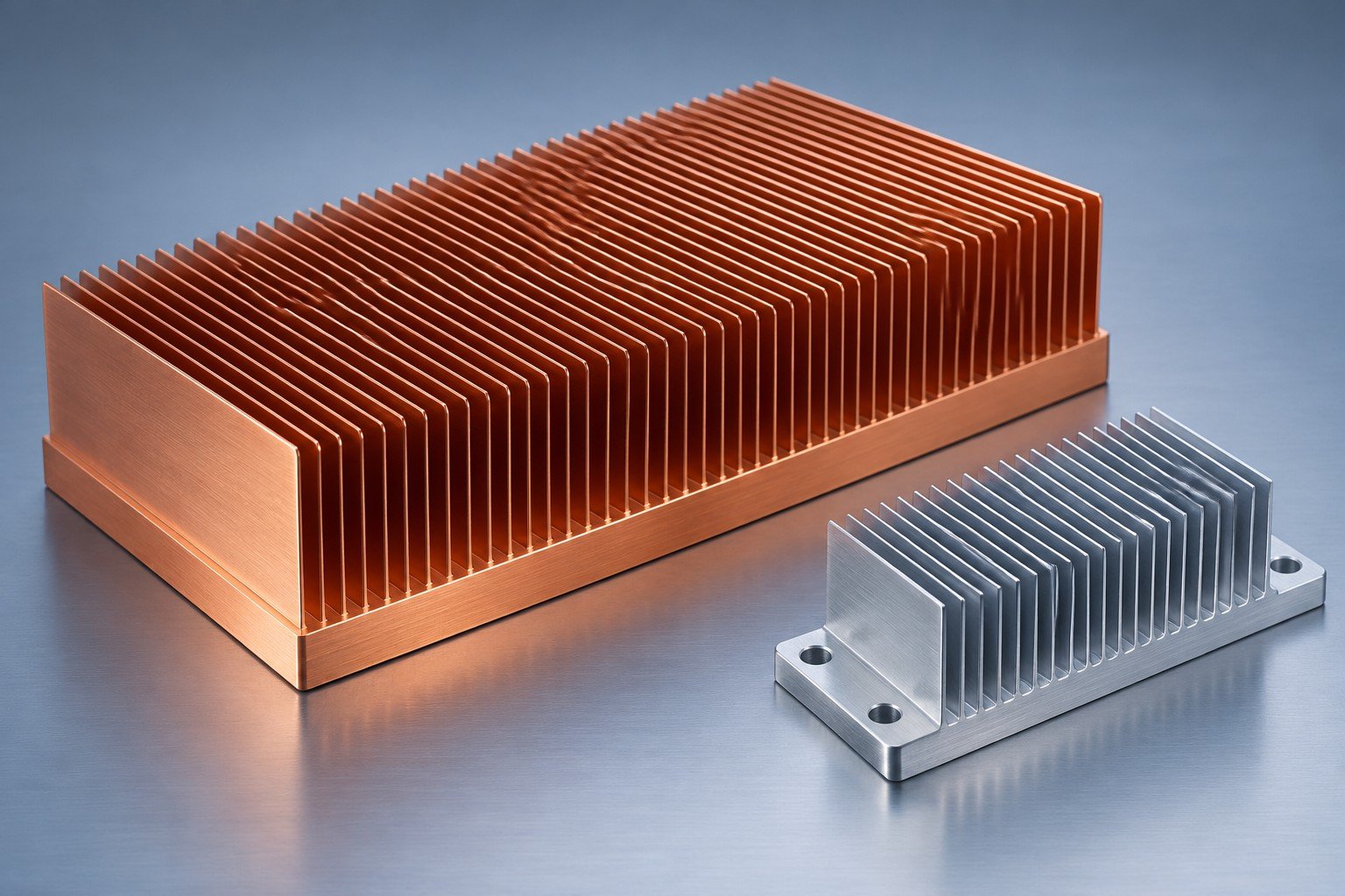 Illustrative skived fin heat sinks with application-specific mounting geometry