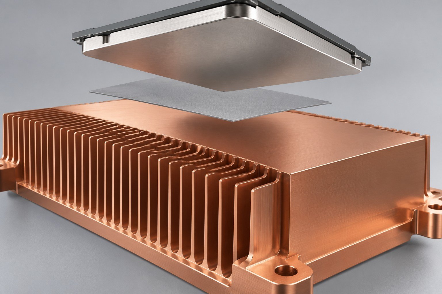 Illustrative skived fin heat sinks contact & flatness review concept; not documentary company or customer photography