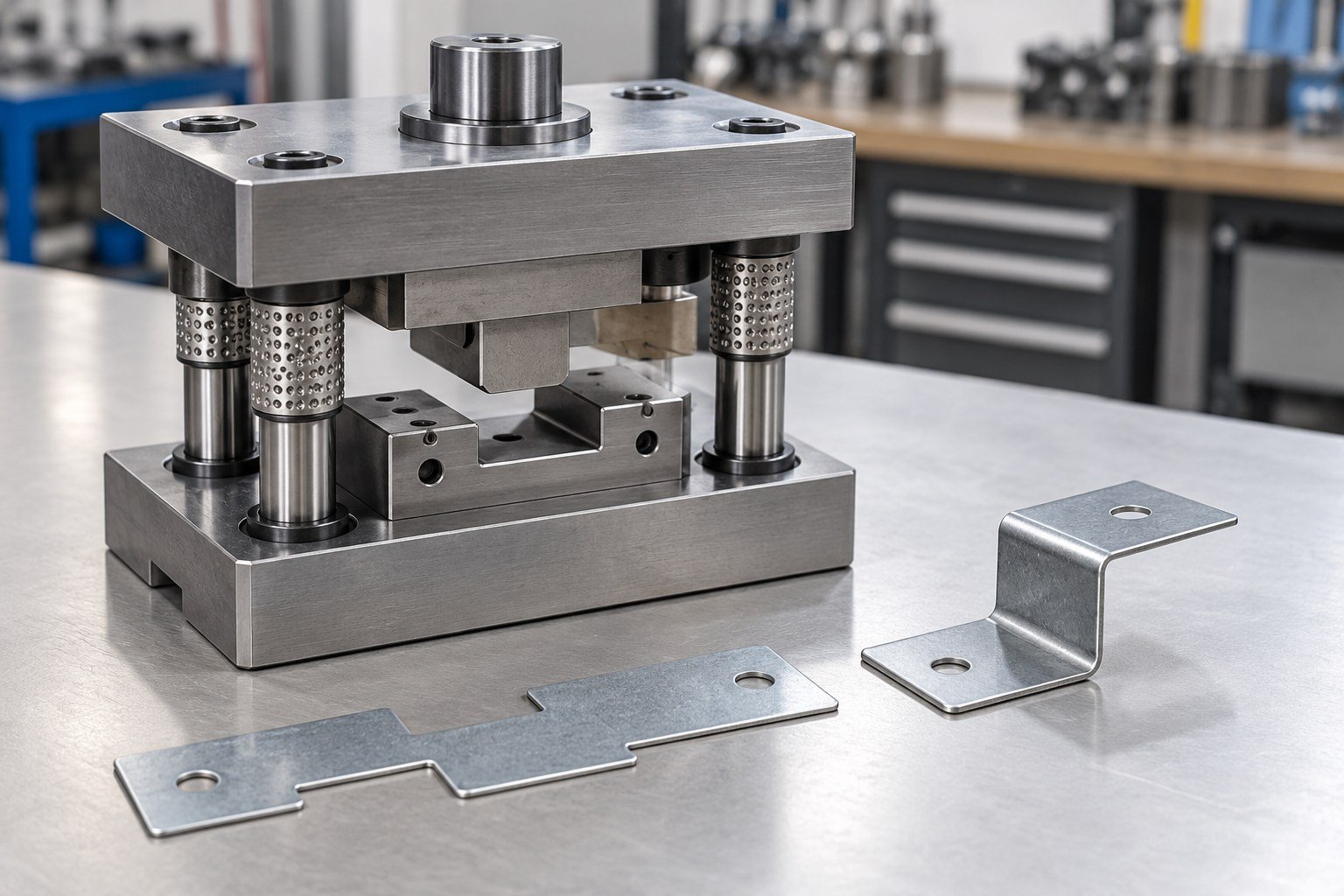 Single-Station Stamping Dies review set — illustrative stamping tooling concept
