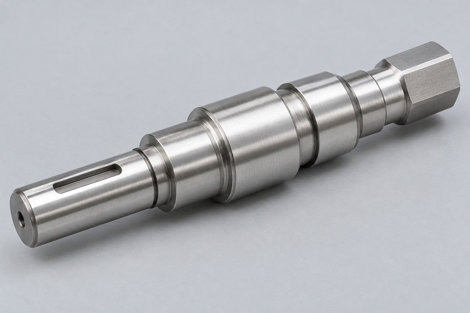 Illustrative stainless steel stepped keyed shaft concept