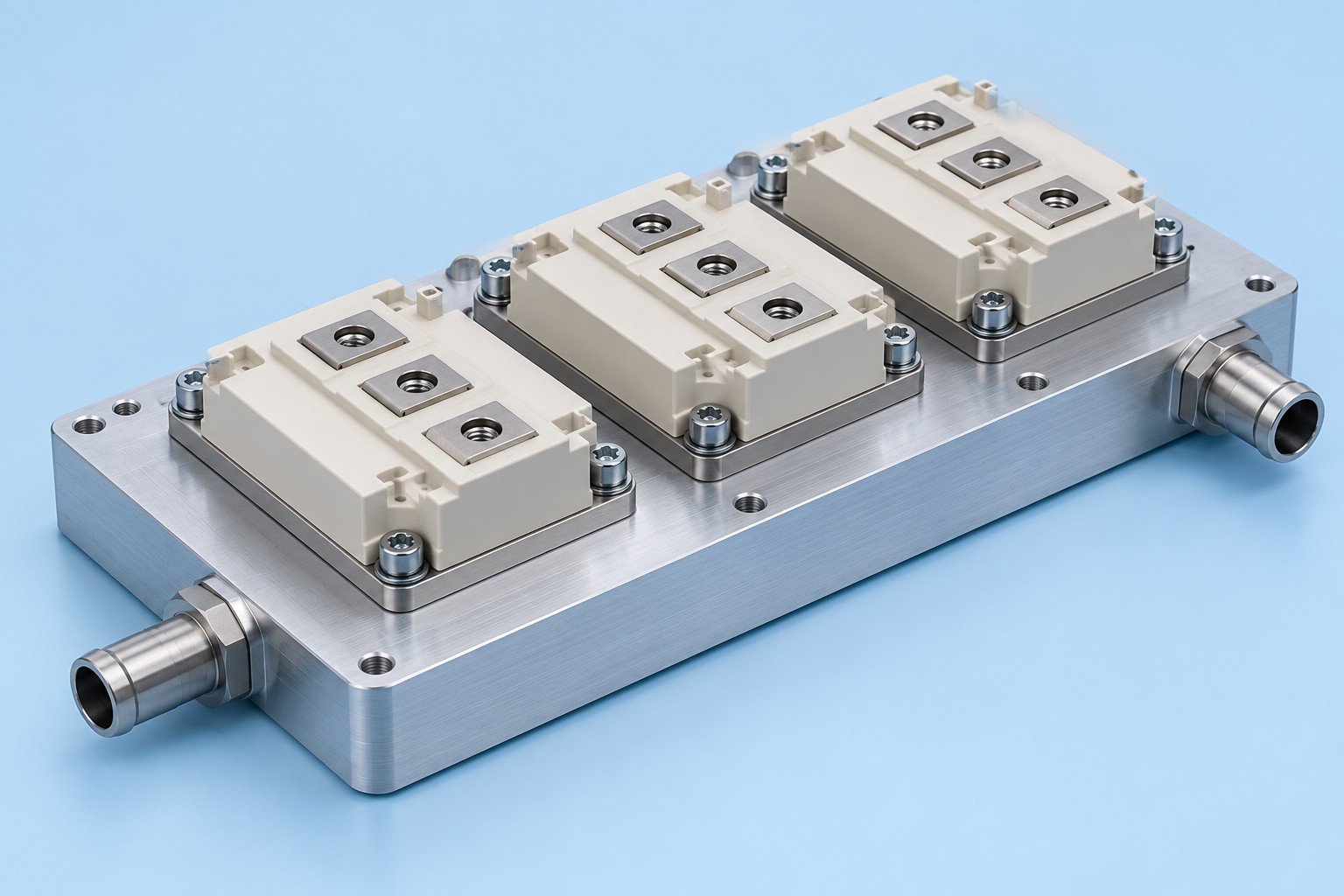 Illustrative power module mounted on a liquid cold plate