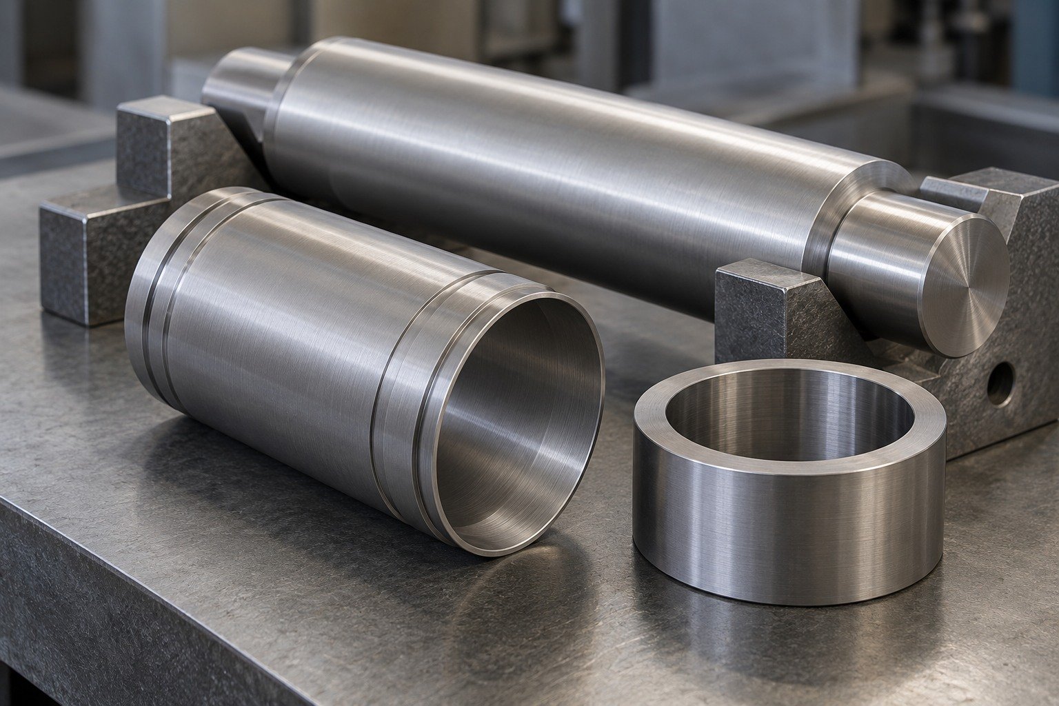Thin-wall titanium tube coupling beside a smooth supporting mandrel and separate thick collar,visible robust support,no deformation. — illustrative generated component concept