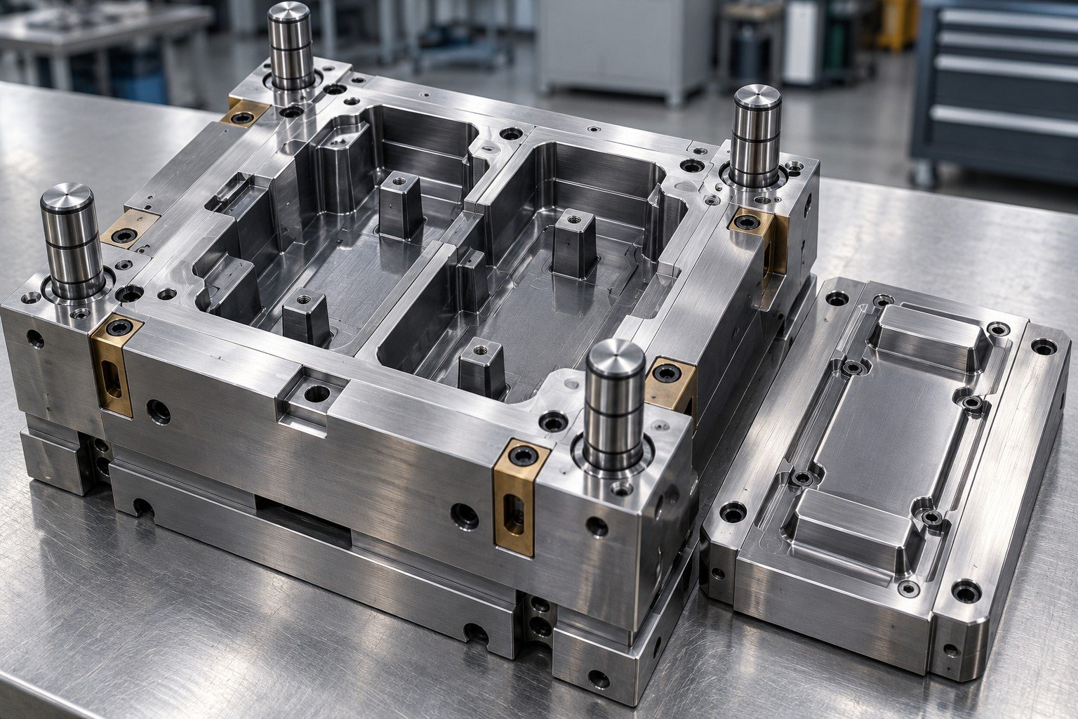 Mold cavity insert with contrasting treated surface and removable wear plate, subtle accurate finish