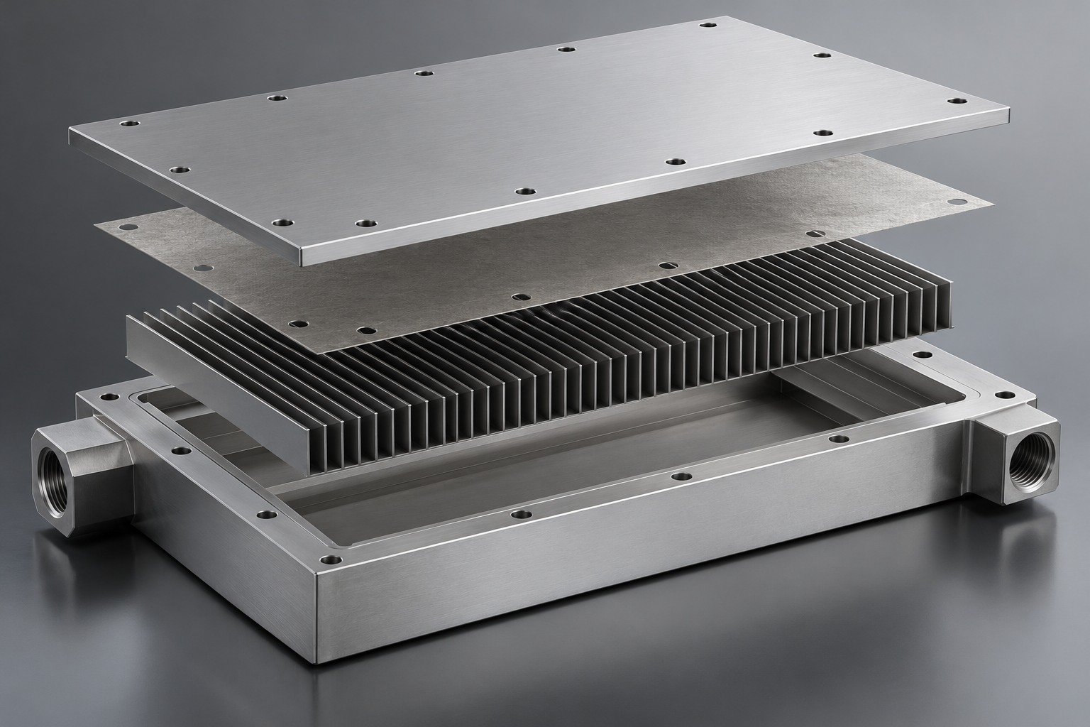 Illustrative material compatibility review for a vacuum brazed cold plate concept, not documentary company or customer photography