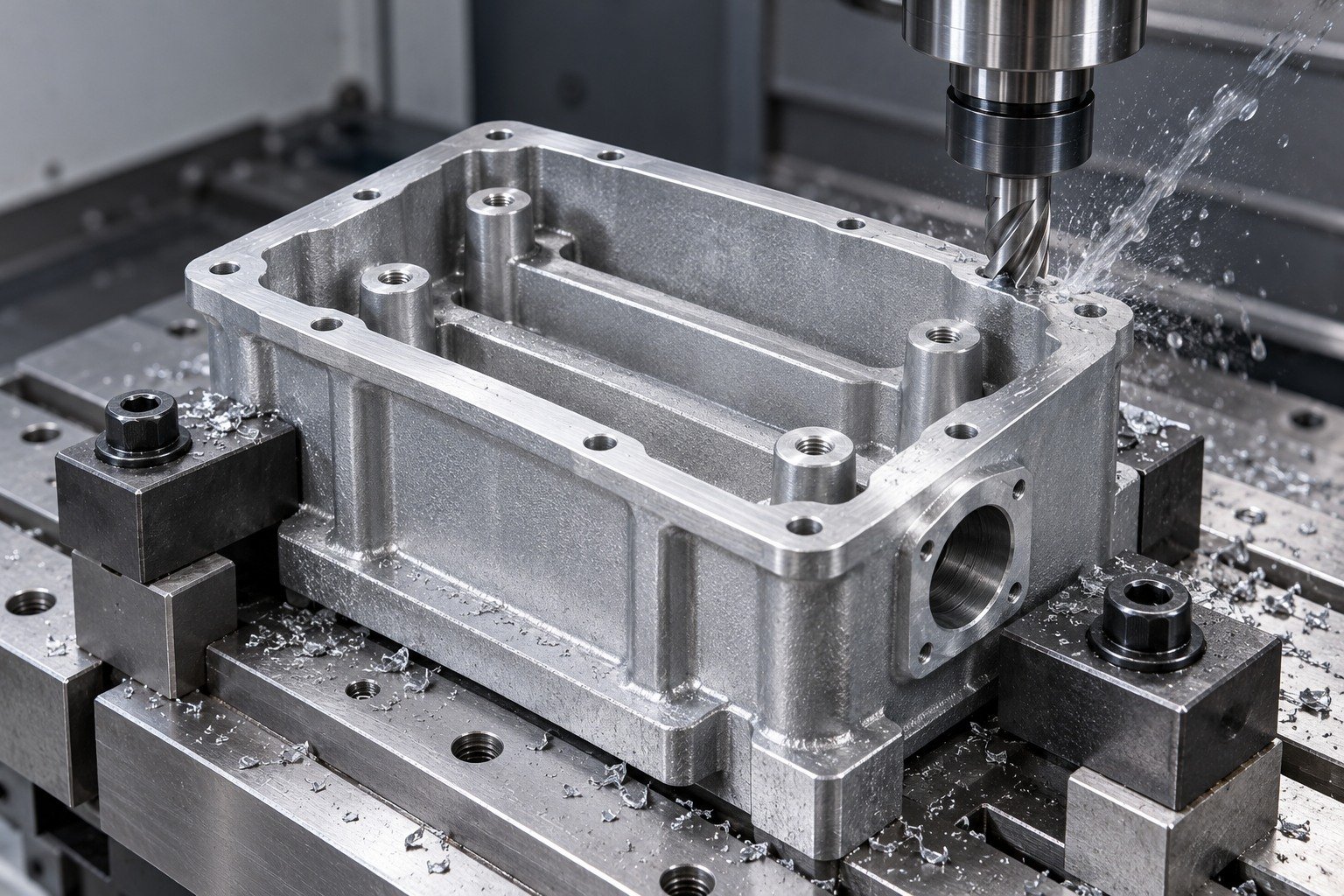 ZA-12 deep rectangular gearbox shell machining concept — illustrative generated component concept