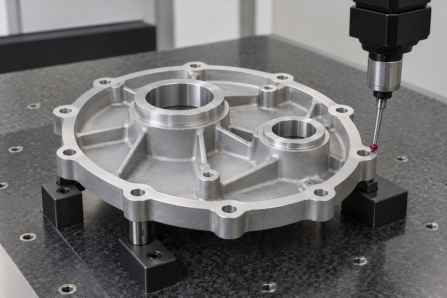 ZA-12 first dual boss pump cover datum check concept — illustrative generated component concept