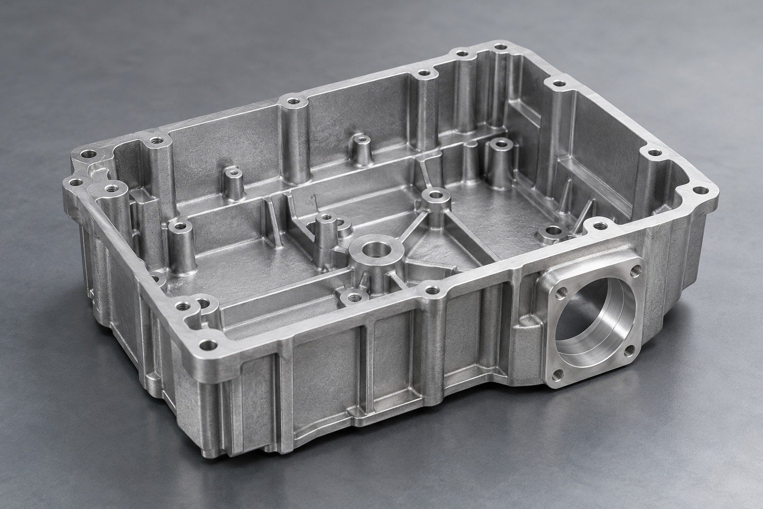 ZA-12 rectangular gearbox side port land concept — illustrative generated component concept