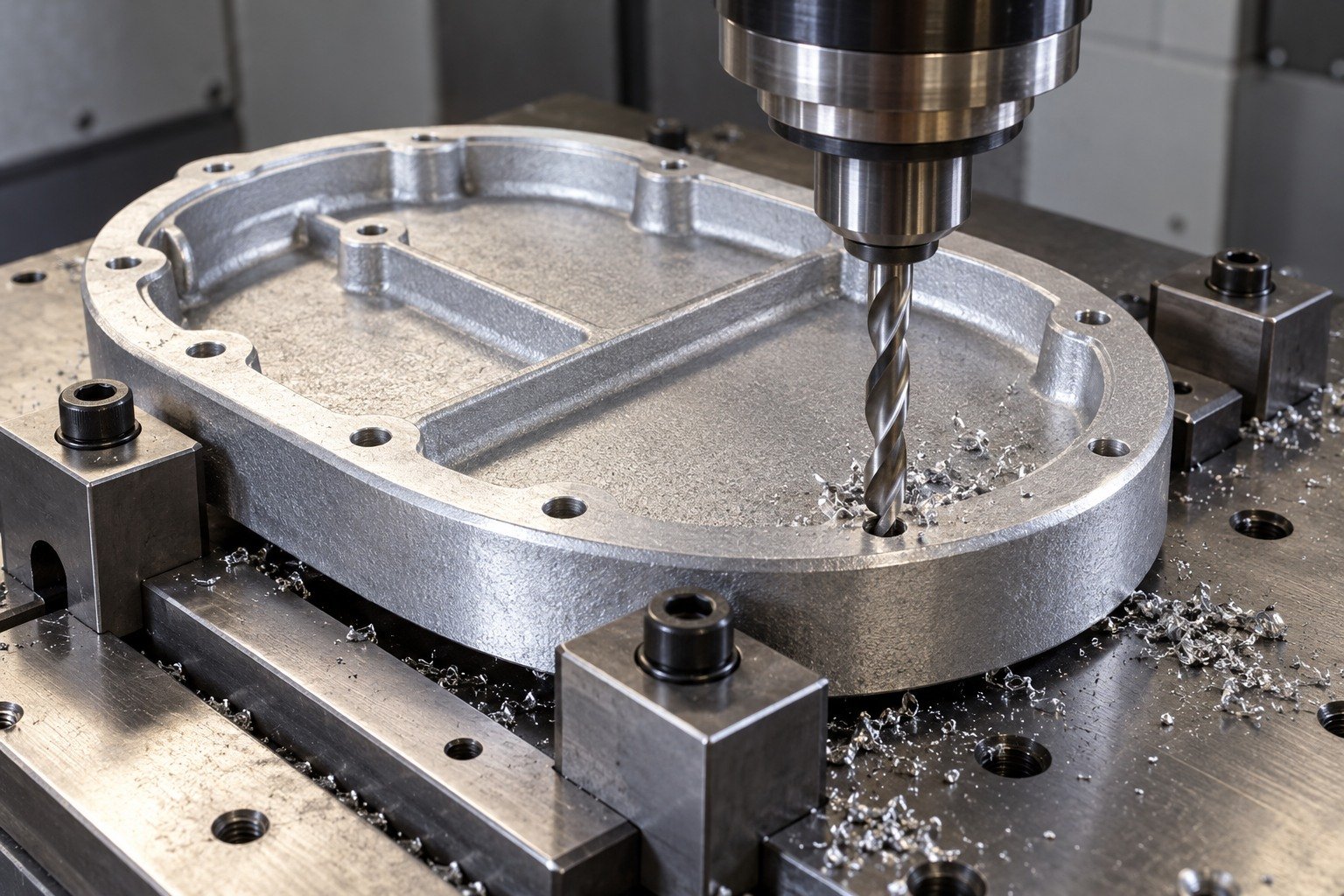 ZA-27 eccentric cover perimeter hole drilling concept — illustrative generated component concept