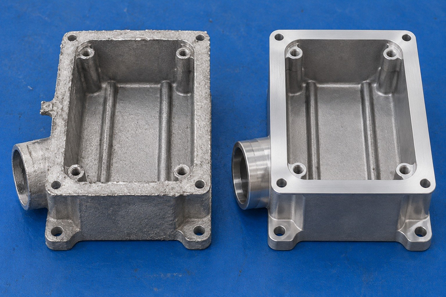 ZA-27 raw and finished rectangular casting concept — illustrative generated component concept