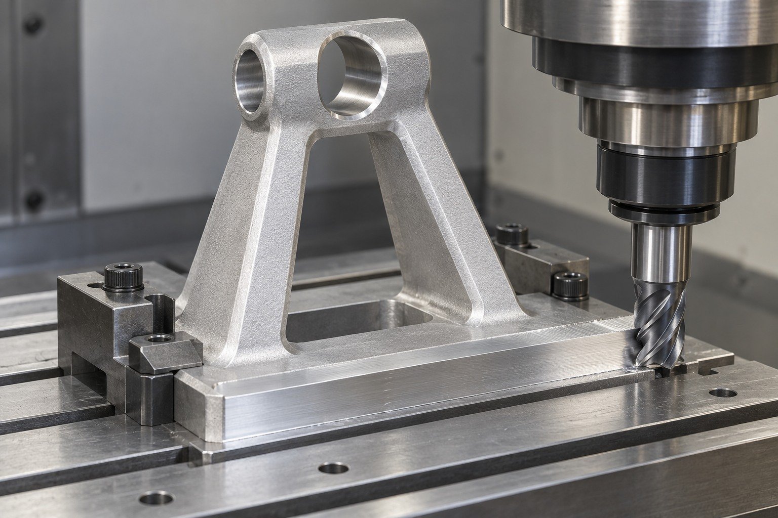 ZA-27 trapezoidal yoke foot datum milling concept — illustrative generated component concept