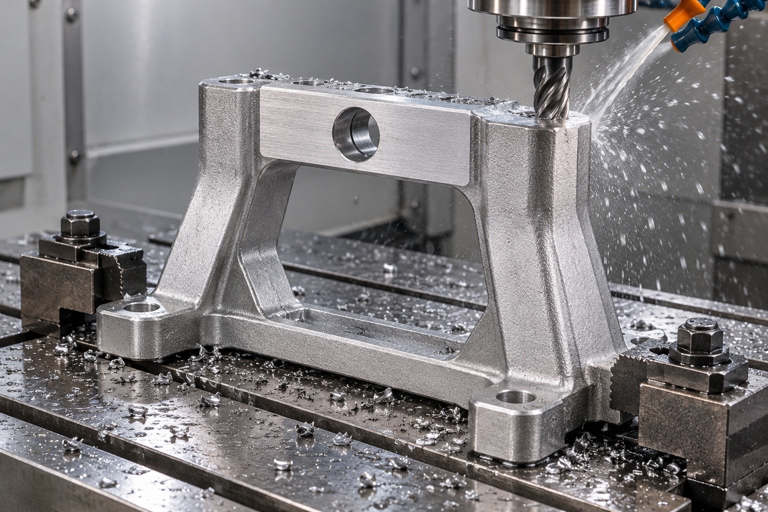 ZA-27 trapezoidal yoke frame machining concept — illustrative generated component concept