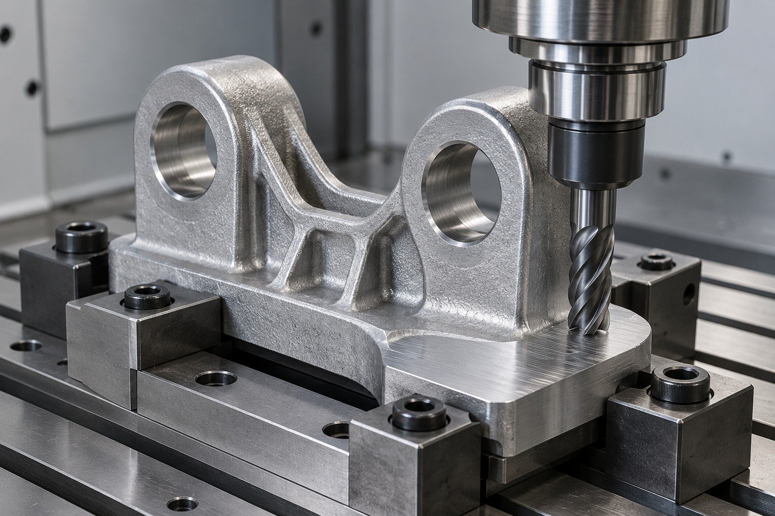 ZA-8 fork clevis foot datum milling concept — illustrative generated component concept