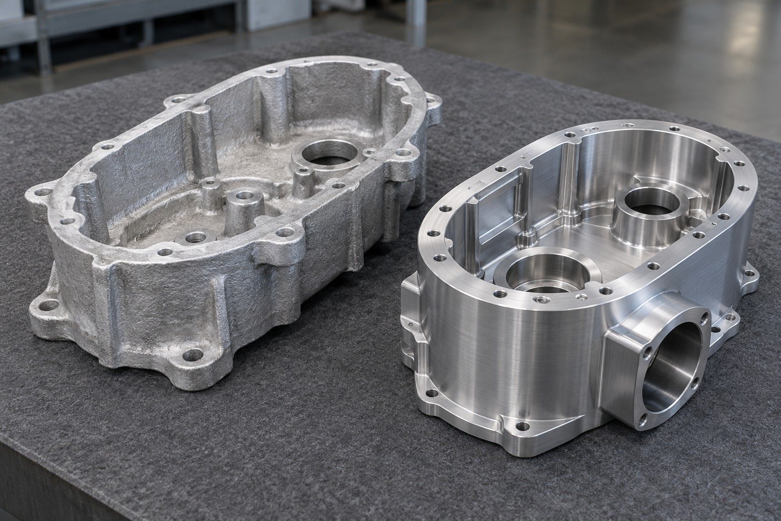 ZA-8 raw casting and finished gearcase allowance concept — illustrative generated component concept