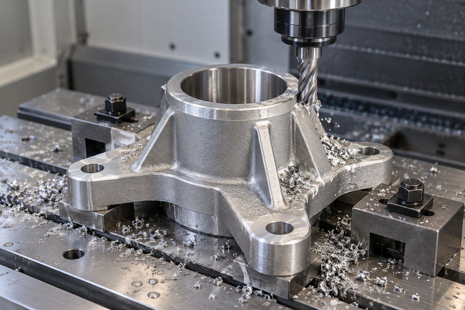 ZA-8 three foot bearing mount machining concept — illustrative generated component concept