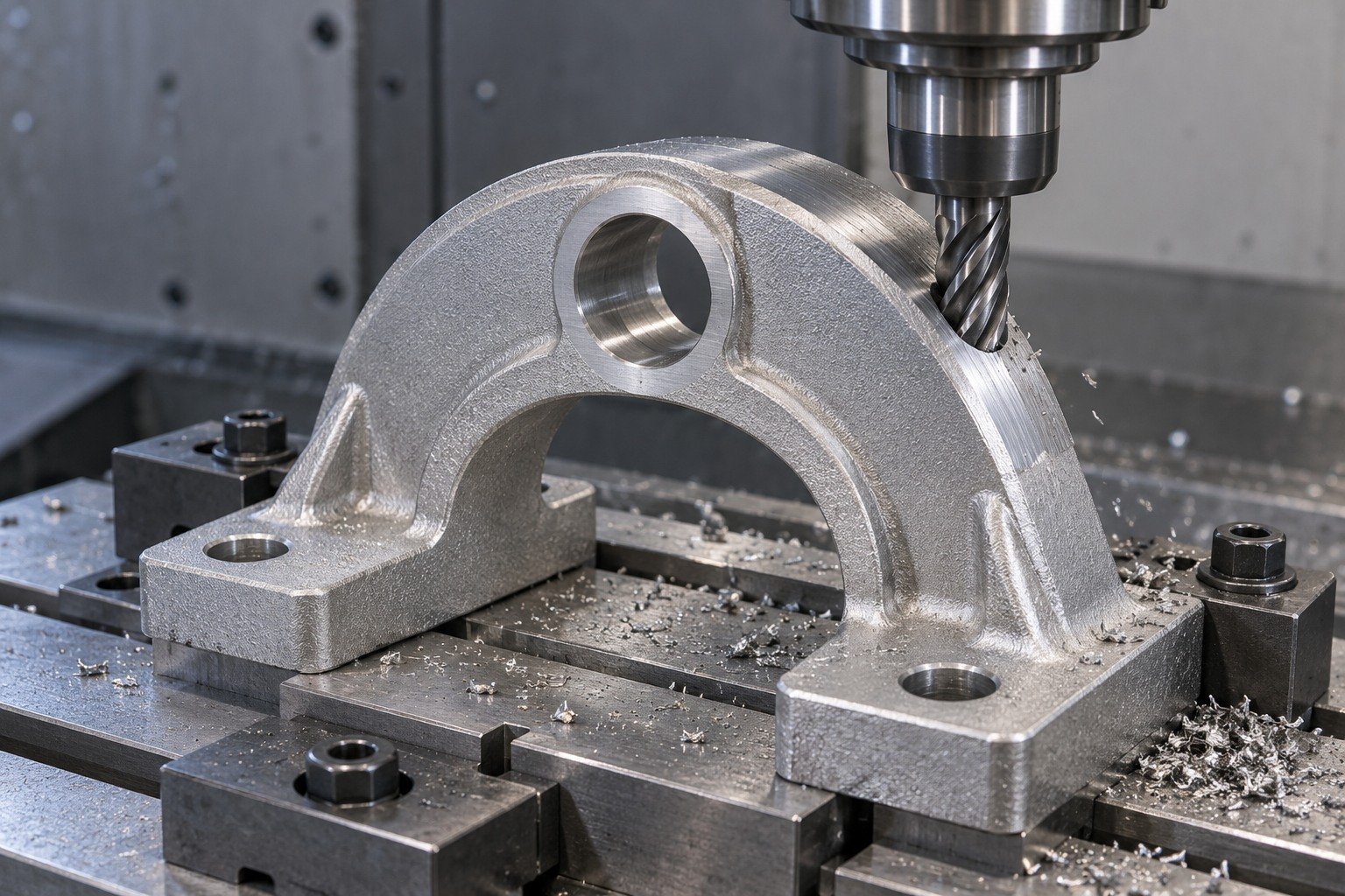 Zamak 5 arched link support processmill concept — illustrative generated component concept