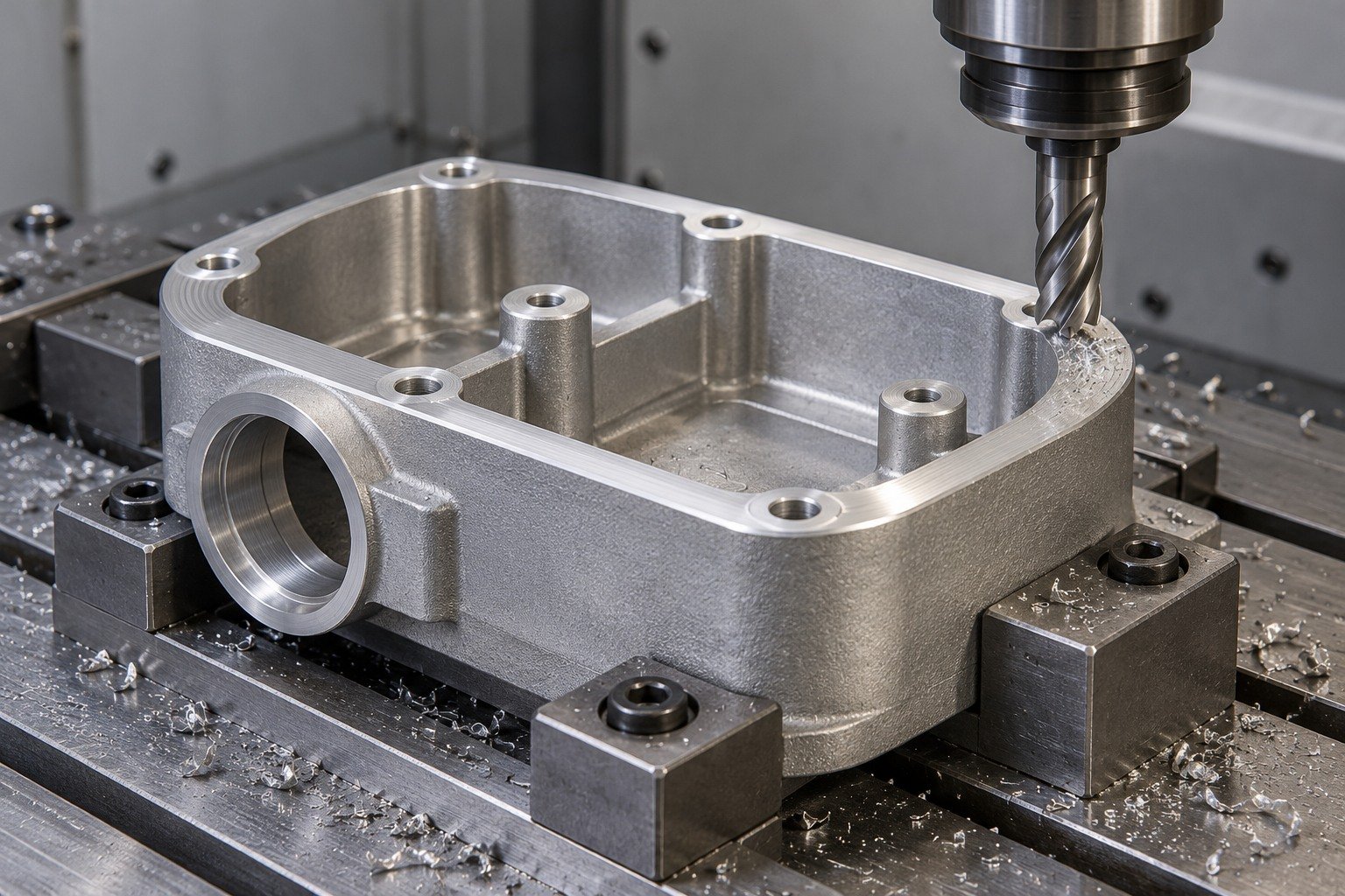 Zamak 5 rounded drive case machining concept — illustrative generated component concept
