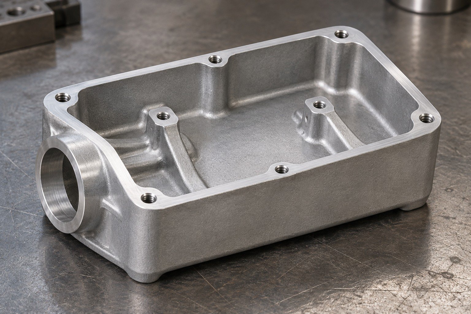 Zamak 5 rounded drive case processfinish concept — illustrative generated component concept
