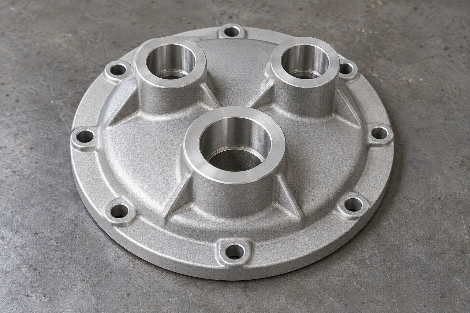 Zamak 5 three boss service cover riskedges concept — illustrative generated component concept
