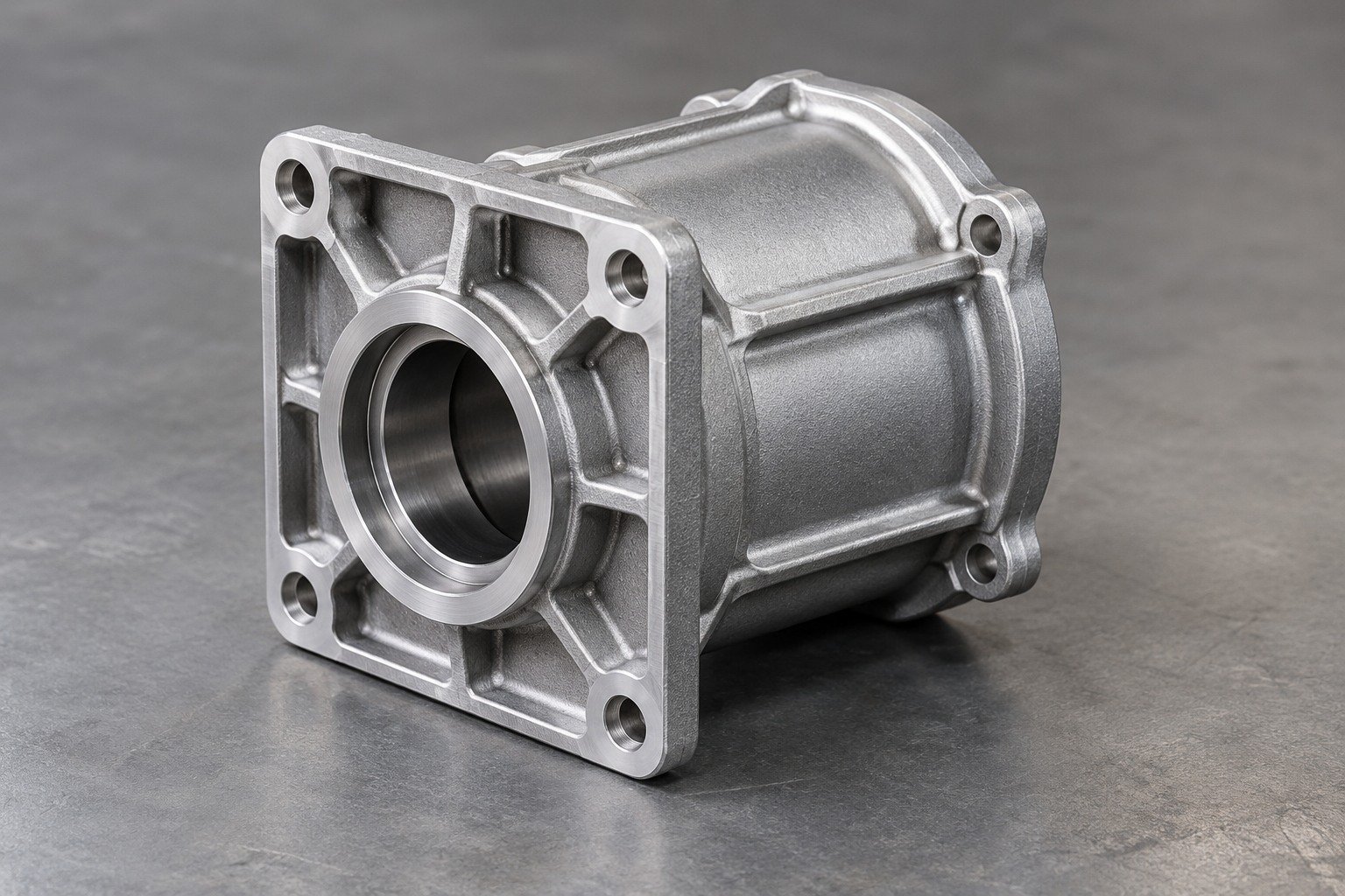 Zinc-alloy flanged drive housing part review concept — illustrative generated component concept