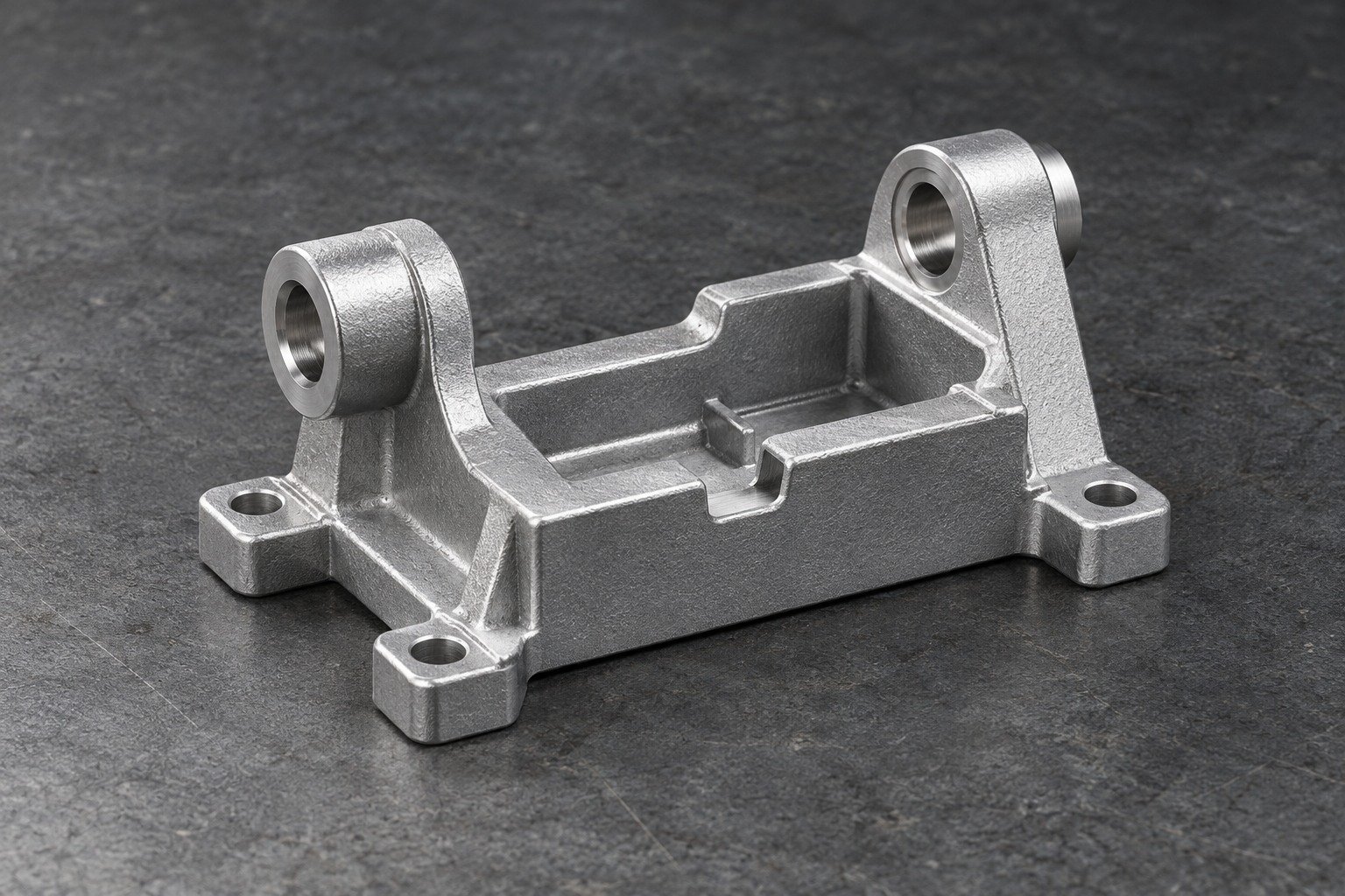 Illustrative zinc-alloy offset multi-boss latch housing