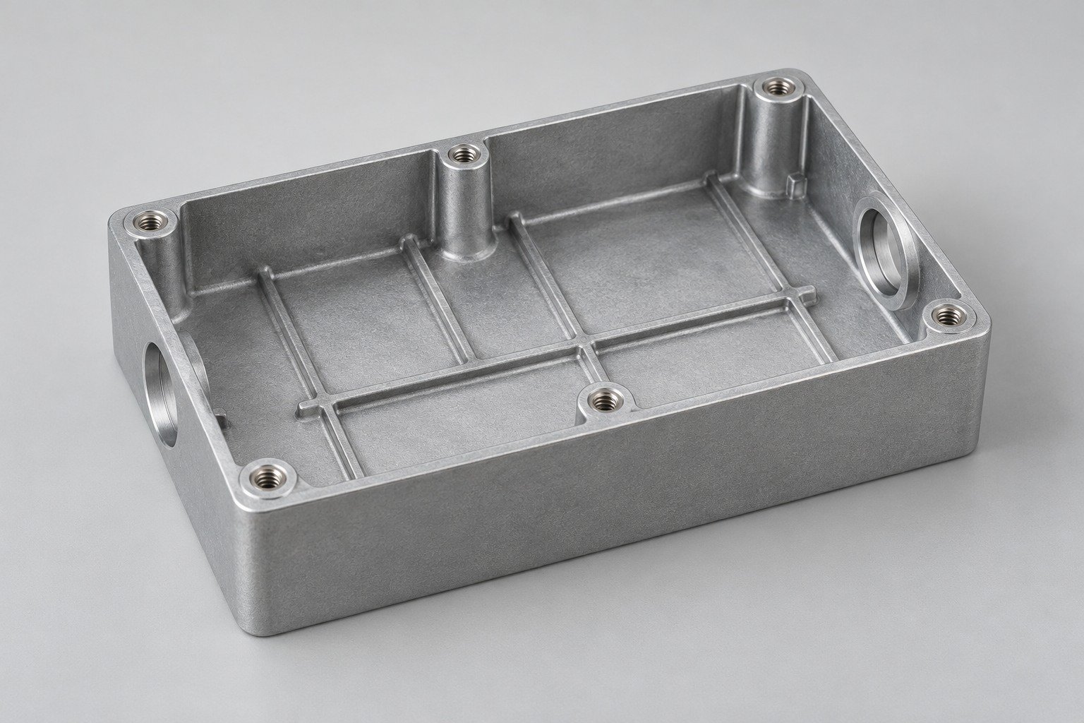 Zinc-alloy ribbed electronics enclosure selection concept — illustrative generated component concept