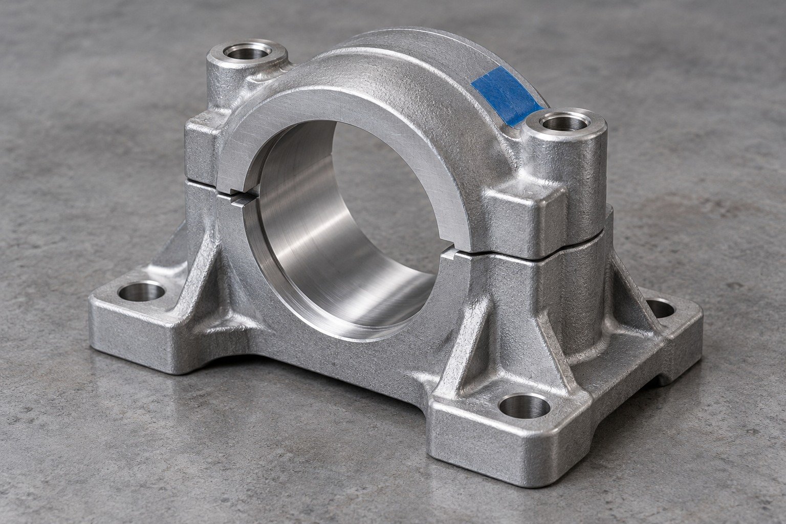 Zinc-alloy split pump support block finish review concept — illustrative generated component concept
