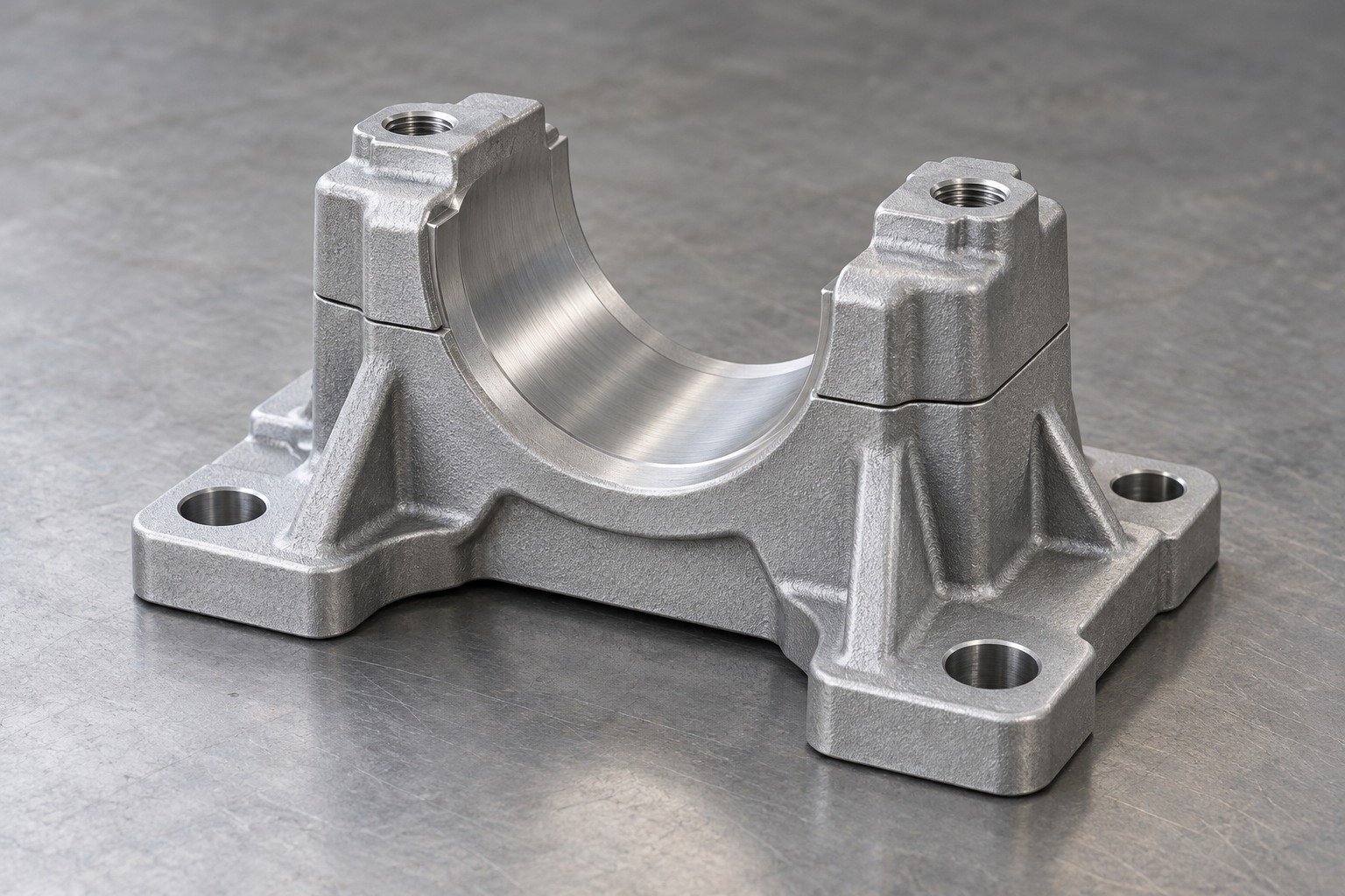 Zinc-alloy split pump support block part review concept — illustrative generated component concept